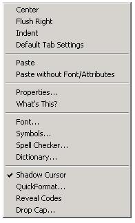 [QuickMenu - commands available within the margins of the document]